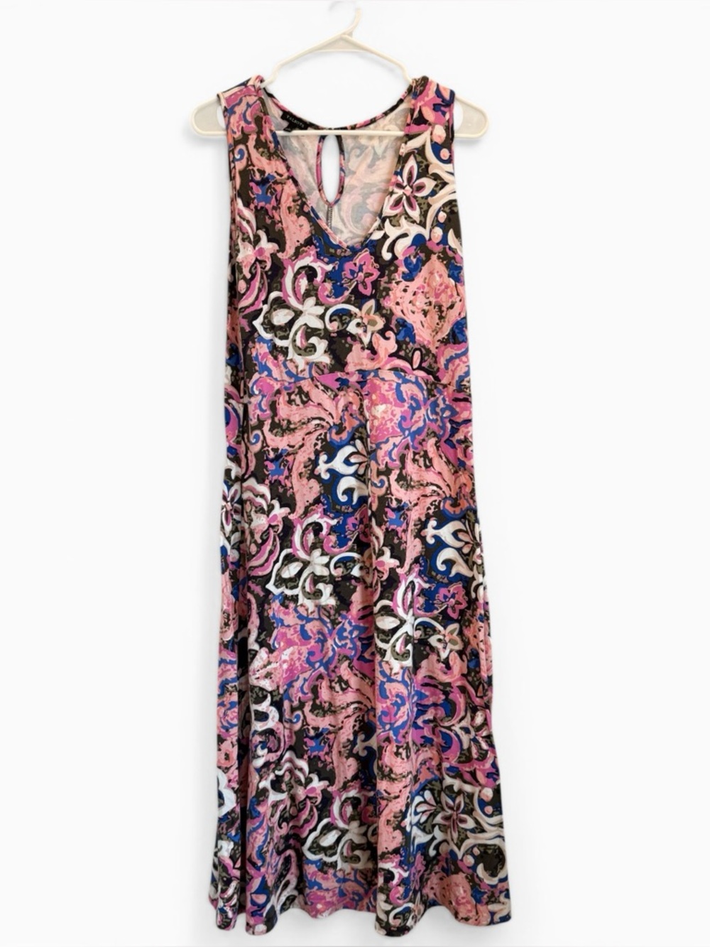 Talbots Pink Blue Black Paisley Sleeveless Maxi Dress